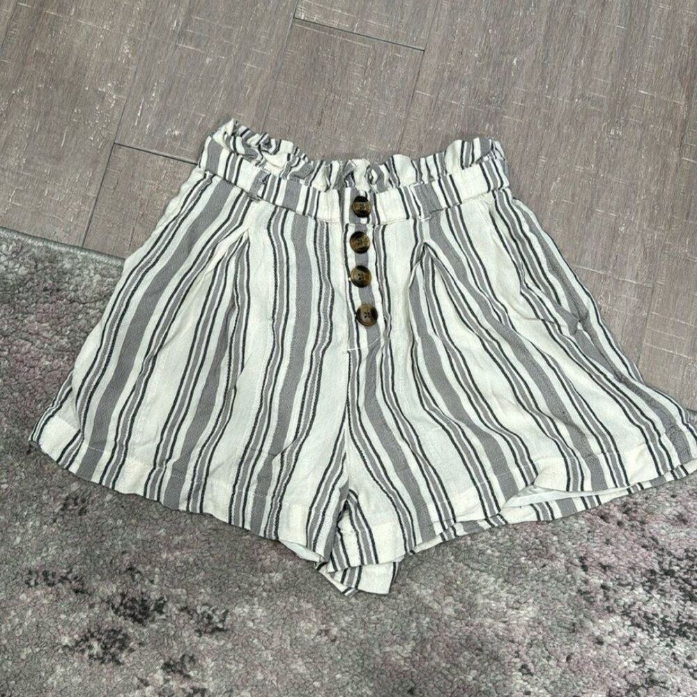 American Eagle Women's Striped Paper-bag Scrunch Linen Shorts XS
